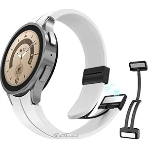 M.TK Moveteck Samsung Galaxy Watch 5 Pro 45MM Uyumlu Kordon Magnetik Tokalı Premum Kayış Magnet Tokalı Liquid Silikoni