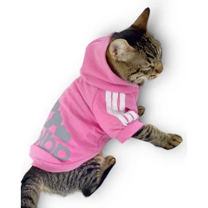 Pembe Adidog Kapşonlu Kedi Sweatshirt Kazak