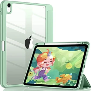 M.TK Moveteck Apple Ipad 7. 8. 9. Nesil 10.2" Tablet Kılıfı Şeker Renkli Kalem Yuvalı Smart Standlı Crystal Şeffaf Arka Kapak