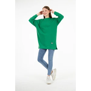 BRAKO TEKSTİL Kadın Camel Tunik Fitilli Tiril Kumaş Yırtmaçlı Tunik Armalı Oversize Tunik