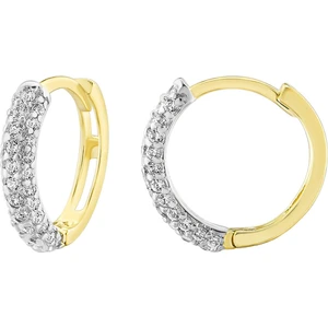 Moom Mücevherat Kadın 14 Ayar Altın Küpe Minimalist Zirkon Taşlı Modern Halka Altın Küpe 12 MM-MM20033