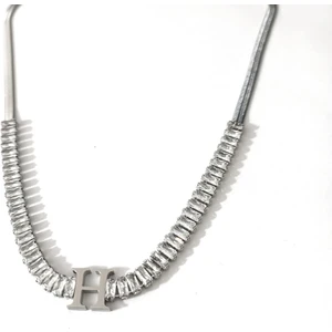 Kadın Italyan Zincirli Baget Taşlı Gümüş Renk Çelik Harf Kolye