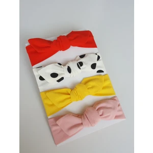 Swan Butik Kız Çocuk Bebek Bandana Toka Seti 4'lü Kırmızı Beyaz Benekli Pudra Sarı