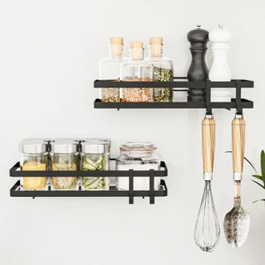 Mutfak Rafı 2'li Set Yapışkanlı Lüks Modern Siyah Metal Baharatlık Rafı Organizer Düzenleyici