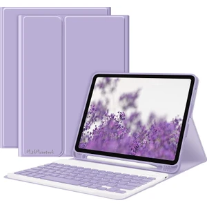 M.TK Moveteck Apple Ipad 10.nesil 10.9inç Uyumlu Kalvyeli Tablet Kılıfı Bluetooth Standlı Keyboard Case Kalem Bölmeli Folio Smart Cover