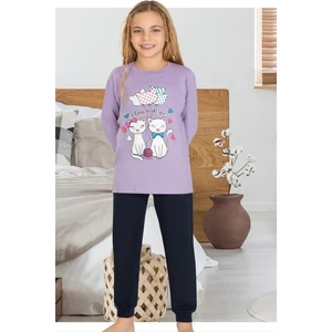 855 Kız Çocuk Uzun Kollu Pijama Takımı-Mor