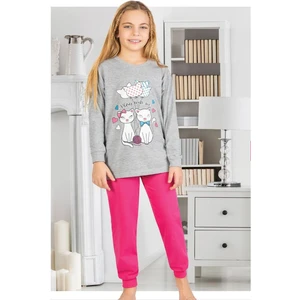 855 Kız Çocuk Uzun Kollu Pijama Takımı-Gri