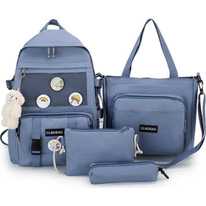 Wonderful Day Tuvalin Kore Versiyonu Dört Parça Okul Çantası Kadın Yeni Stil Küçük Taze Ortaokul Öğrenci Sırt Çantası Büyük Kapasiteli Çok Amaçlı Sırt Çantası (Yurt Dışından)