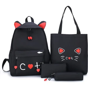 Wonderful Day Kedi Sırt Çantaları Genç Kızlar Için 4 Adet Set ve Öğrenci Sırt Çantası Genç Çocuklar Kızlar Için Sevimli Okul Çantaları (Yurt Dışından)