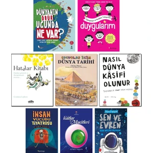 - Hatalar Kitabı + Çocuklar İçin Dünya Tarihi + Nasıl Dünya Kaşifi + İnsan Vücudu Tiyatrosu + Sen ve Evren + İcatlar ve Mucitleri + Dünyanın Öbür Ucunda Ne Var + Duygularım / 8li Set