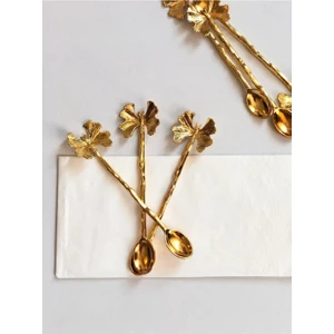 Quality Address Gold Kaplama Kelebek Figür Mineli 6'lı Çay Kaşığı