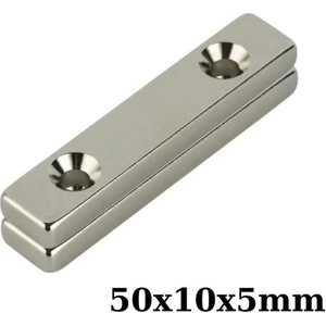 50X10X5-5MM Çift Havşa Delikli Neodyum Güçlü Mıknatıs - Neodim Magnet