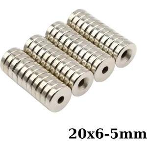 20X6-5MM Havşa Delikli Neodyum Güçlü Mıknatıs - Neodim Magnet