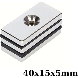 40X15X5-5MM Havşa Delikli Neodyum Güçlü Mıknatıs - Neodim Magnet