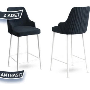 Concept Enox Serisi, Mutfak  Bar Sandalyesi,  Babyface Kumaş, Beyaz Metal Ayak, 2 Adet Sandalye