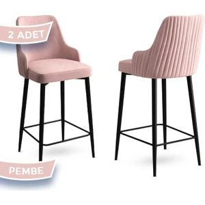 Concept Enox Serisi, Yemek Odası Bar Sandalyesi,  Babyface Kumaş, Siyah Metal Ayak , 2 Adet Sandalye