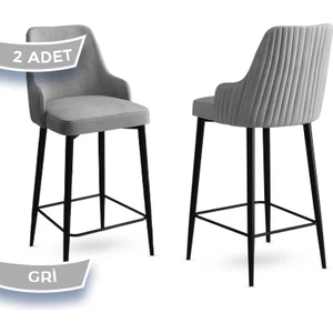 Concept Enox Serisi, Yemek Odası Bar Sandalyesi,  Babyface Kumaş, Siyah Metal Ayak , 2 Adet Sandalye