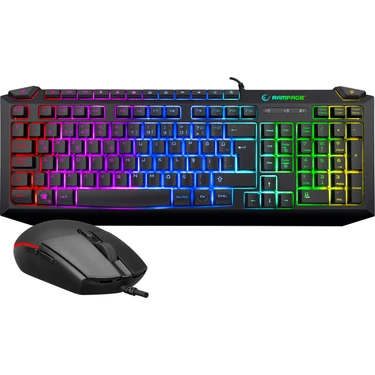 Rampage KB-R310 Broker Siyah USB Gökkuşağı Zemin Aydınlatmalı Oyuncu Klavye + Mouse