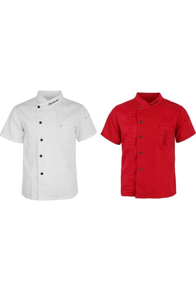 Codeen 2pcs Erkek Kadın Şef Ceket Ceket Pişirme Yemek Tekdüzen Giysiler Beyaz Xl Kırmızı Xl (Yurt Dışından)