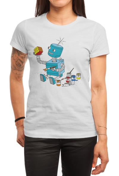 Fizello Robot Solving The Rubik's Cube Beyaz Spor Tişört