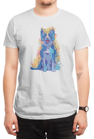 Fizello Border Collie Watercolor Beyaz Spor Tişört