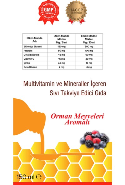 insvit Propolisli C Vitamini Çinko Ceviz Beta Glukan Ekinezya Orman Meyveleri Aromalı Şurup 150 ml