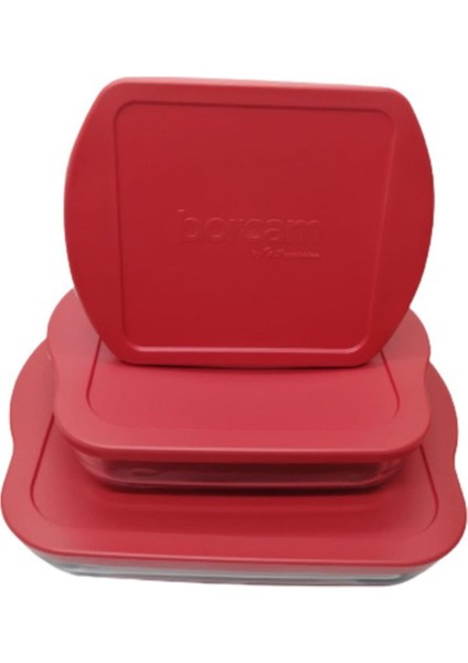 Kırmızı Kapaklı Borcam 3 Parça Kare Set fiyatları