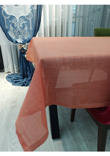 Keten Dokulu Masa Örtüsü Kiremit