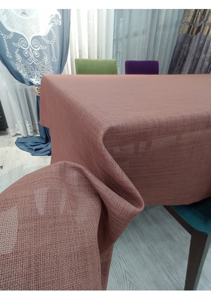 Keten Dokulu Masa Örtüsü Kahverengi 6 Peçete Tk modelleri