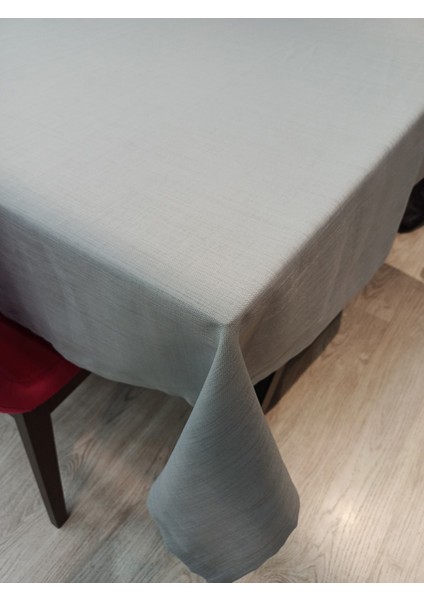 Keten Dokulu Masa Örtüsü Gri 6 Peçete Tk
