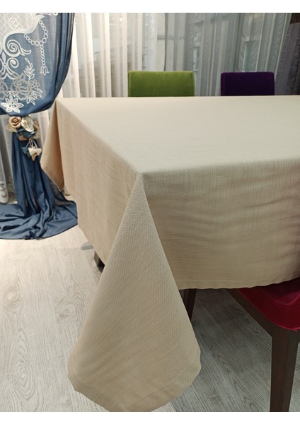 Keten Dokulu Masa Örtüsü Kapuçino 6 Peçete Tk