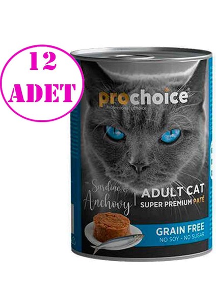 Sardalya ve Hamsili Tahılsız Pate Yetişkin Kedi Konservesi 400 Gr 12 AD