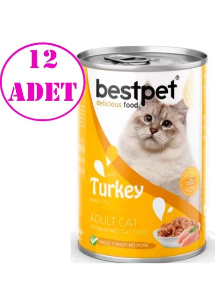 Hindi Etli Yetişkin Kedi Konservesi 400 Gr 12 AD