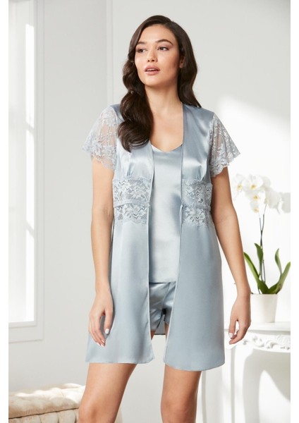 Saten Dantelli 3'lü Şort Kombi Sabahlık Takım 2480 fiyatları