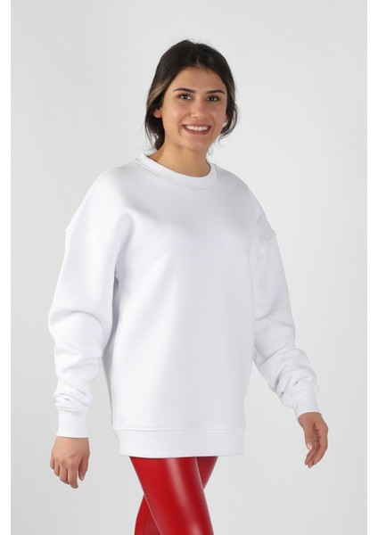 Kadın Sıfır Yaka Baskılı Sweatshirt