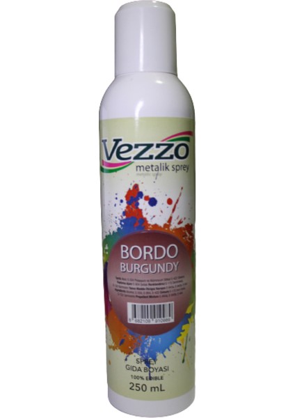 Metalik Yenilebilir Sprey Bordo 250 ml