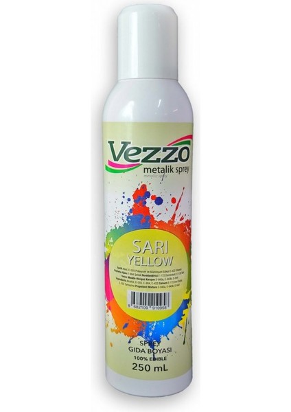 Metalik Yenilebilir Sprey Sarı 250 ml
