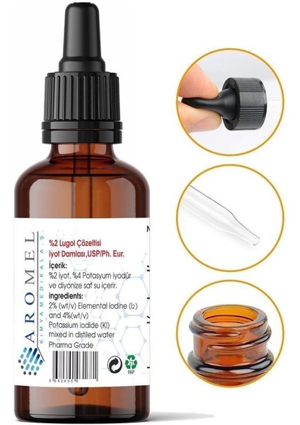 Aromel İyot Damlası %2 Lik - 30 ml - Damlalıklı Şişe - Lugol Çözeltisi %2 Lik