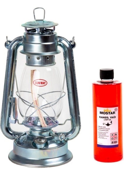 Gemici Feneri Orta Boy Gri 24 cm - 250 ml Kokusuz Yağ -1 Metre Fitil