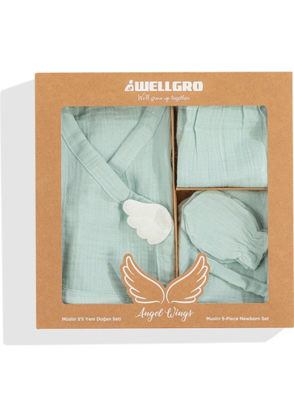 Angel Wings Müslin 5'li Yeni Doğan Seti-Mint