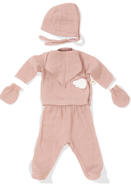 Angel Wings Hastane Çıkışı Müslin 5'li Yeni Doğan Seti-Pembe