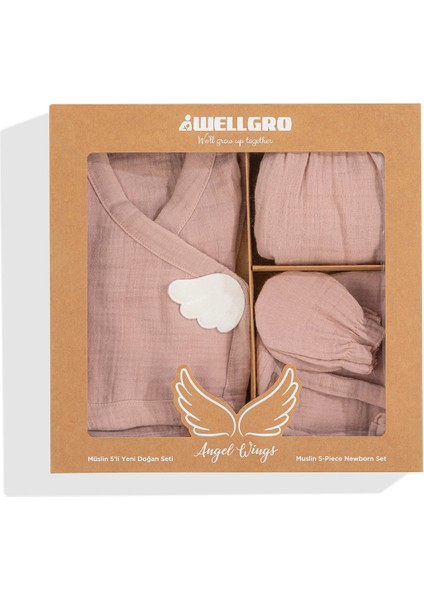 Angel Wings Hastane Çıkışı Müslin 5'li Yeni Doğan Seti-Pembe