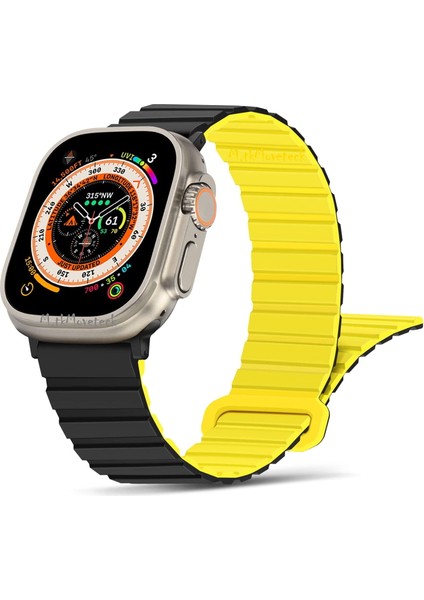 Apple Watch Ultra 49MM Uyumlu Silicon Magnetic Çift Renk Deri Leather Kordon Kayış Mıknatıslı Loop Rainbow Renkli Silikon Baklalı Yumuşak Liquid Kadifemsi