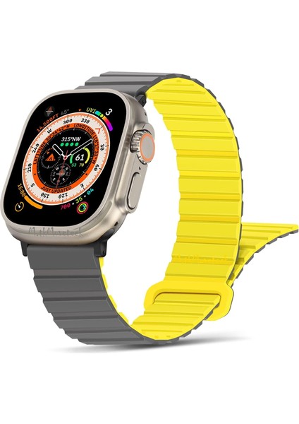 Apple Watch Ultra 49MM Uyumlu Silicon Magnetic Çift Renk Deri Leather Kordon Kayış Mıknatıslı Loop Rainbow Renkli Silikon Baklalı Yumuşak Liquid Kadifemsi