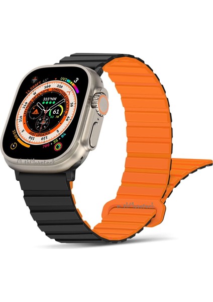 Apple Watch 42/44/45/49MM Ultra Uyumlu Silicon Magnetic Çift Renk Deri Leather Kordon Kayış Mıknatıslı Loop Rainbow Renkli Silikon Baklalı Yumuşak Liquid Kadifemsi