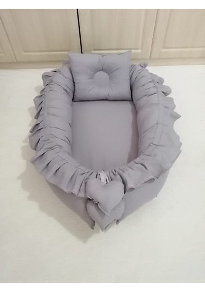 Babynest Sepeti Gri Fırfırlı Orijinal Babynest ve Ortopedik Yastık