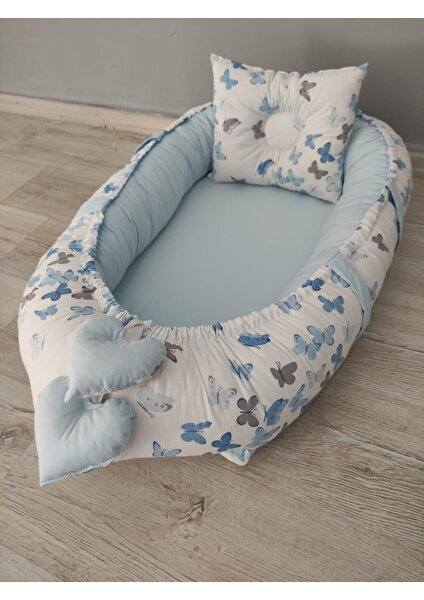 Babynest Sepeti Mavi Kelebek Desen ve Bebe Mavisi Kombin Orijinal Babynest, Yastığı