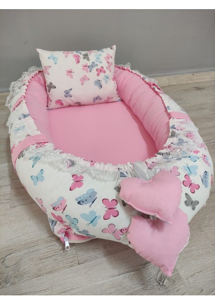 Babynest Sepeti Kelebekler Desen ve Toz Pembe Kombin Orijinal Babynest