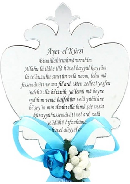 Ayna Pleksi Ayet-El Kürsi - Mavi Süslü - Magnet - Gümüş modelleri