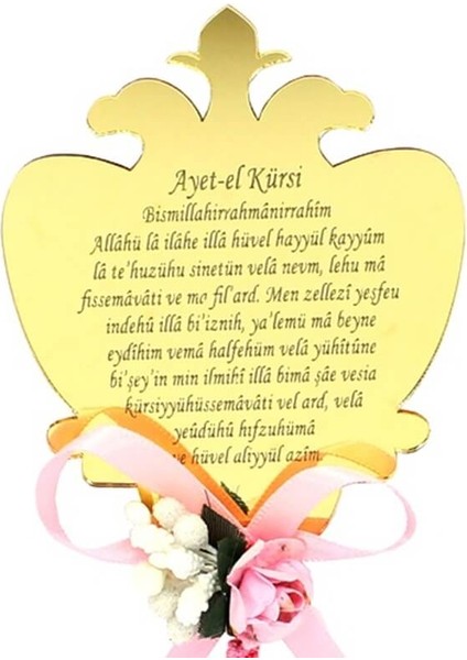Ayna Pleksi Ayet-El Kürsi - Pembe Süslü - Magnet - Altın modelleri